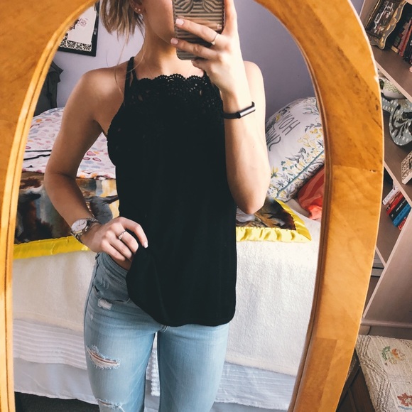 Red Haute Tops - NWT Red Haute Black Crochet Tank Top